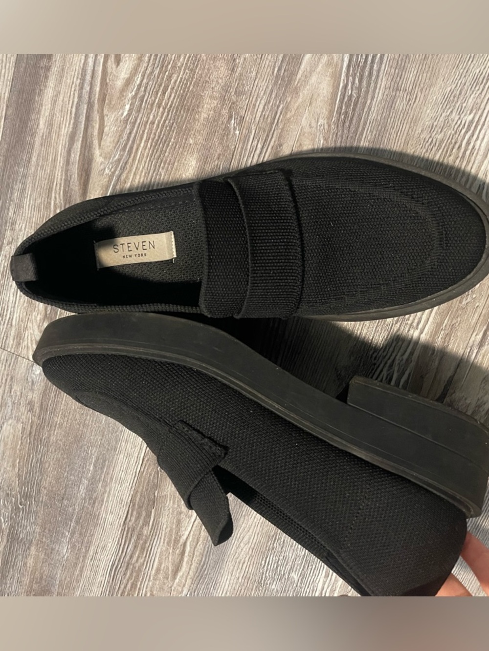 STEVEN Black Knit Slip-On Loafers for Women